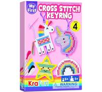 KRAFUN Unicorn Cross Stitch Kit for Kids Ages 5-13, 4 Beginner Arts & Crafts Keyring Projects, Felt Materials, Instructions, Needlepoint Embroidery Gift for Girls, Backpack Charms