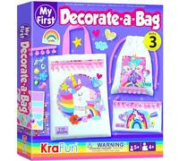 KRAFUN Unicorn & Fairy Bag Decorating Kit for Kids Ages 5+ | 3 customisable bags with stickers & gems. Unicorn & fairy theme. Step-by-step instructions for kids