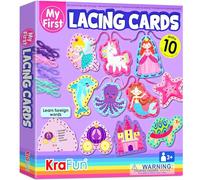 KRAFUN Unicorn Lacing Card Kit for Kids Ages 3-8, 10 Beginner Arts & Crafts Projects with Princess, Mermaid, Unicorn, Instructions, Preschool Fine Motor Skills Toy, Educational Gift for Toddlers
