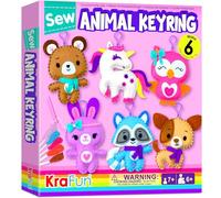 KRAFUN Unicorn Sewing Keyring Kit for Kids Ages 7-12, Beginner Craft Set with 6 Stuffed Dolls (Bear, Dog, Rabbit, Raccoon, Owl, Unicorn), Felt Materials, Embroidery Supplies, Instructions