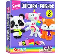 KRAFUN Unicorn Sewing Kit for Kids Ages 7-13, Beginner Craft Set with 3 Stuffed Dolls (Panda, Fox, Unicorn), Plush Felt, Embroidery Supplies, Instructions, Pre-Punched Fabric