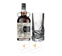 Kraken Dark Rum Gift Set | Branded Tentacle-Themed Highball Collector's Tumbler + 2 Celebration Spirits Beer Mats