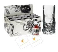 Kraken Dark Rum Miniature 5cl 12 Pack + Branded Tentacle Themed Highball Collectors Tumbler + Celebration Spirits Beer Mats x2