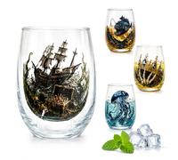 Kraken Rum Glass, 2D Decal Pirate Skull Captain Glass