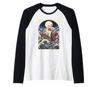 Kraken Ship Giant Octopus Monster Woodblock Print Raglan Baseball Tee