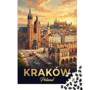 Krakow Cityscape with St. Mary's Basilica Jigsaw Puzzle 1000 Pieces, Vintage Architecture Destination, 1000 Pieces for Adults, Family Night Game for Families, Gift Idea, 38x26cm/1000pcs