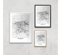 Krakow Light City Map Giclee Art Print - A2 - White Frame