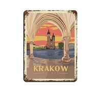 Krakow Poland Vintage Travel Poster Retro Poster Metal Tin Sign Retro Iron Painting for Bar Man Cave Cafe Family Garage Poster Wall Decoration 15x30cm
