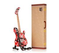 Kramer EVH Miniature Guitar | Handmade Wooden Mini Replica by Axe Legends | Includes Personalised Mini Leather Guitar Strap and A-Frame Display Stand | 25 cms Tall | Shipped in Gift Box