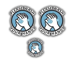 Kramer PLEASE WASH YOUR HANDS Decal Sticker label Warning Sanitary Clean 4" х 4" set of 2 and 1 small sticker as a gift