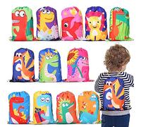 kramow 12 Drawstring Bags for Kids, Party Bag Dinosaur Pattern, Gift Bags for Christmas Kids School Outdoor Beach Swimming Pool Party