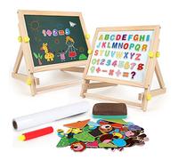 kramow Wooden Art Easel for Kids Children,Foldable Double-Sided Magnetic Drawing Board with Paper Roll,Magnetic Letters and Nmbers,Wooden Jigsaw Puzzles,Gifts for 3 4 5 6 Years Boys Girls