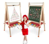 kramow Wooden Kids Easel, Chalkboard and Whiteboard, Height Adjustable, with Painting Accessories, Art Toys Gifts for Kids Boys Girls 3 + Years Old