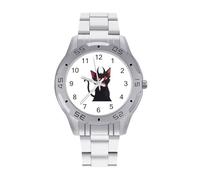Krampus Black Cat Quartz Wrist Watch Stainless Steel Watches for Men Women Easy to Read