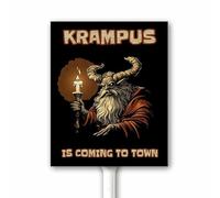 Krampus Christmas Garden Sign, Krampus is Coming Funny Goth Christmas Lawn Sign, Christmas Outdoor Sign Horror Decor Yard Sign Christmas Yard Sign with Stake 18x22cm Sturdy Aluminum