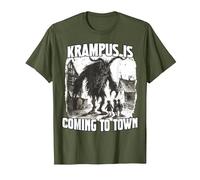Krampus Demonic Santa Claus Kramperl T Krampus Run T-Shirt, Men, Olive Green, Large