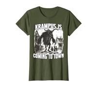 Krampus Demonic Santa Claus Kramperl T Krampus Run T-Shirt, Women, Olive Green, Large