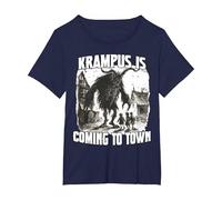 Krampus Demonic Santa Claus Kramperl T Krampus Run T-Shirt, Women's Plus, Navy Blue, 2X