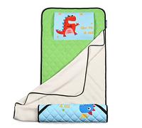 KRAND Kids Nap Mat with Washable Pillow and Blanket All-in-One Comfy Bedding for Toddler Boys & Girls Preschool Daycare Cot,Features 100% Cotton Sleep Side and Elastic Straps -Brave Dinosaur