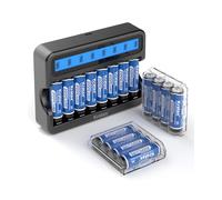Kratax 1.5V AA Rechargeable Lithium Batteries 16Pack with LCD Charger - 3000mWh High Capacity,1600 Cycles Long-Lasting Li-ion aa Size,Max 3.8A Cuttent,for Blink Camera VR/AR Headset Xbox Controller