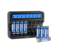 Kratax 1.5V AA Rechargeable Lithium Batteries 8Pack with LCD Charger - 3000mWh High Capacity,1600 Cycles Long-Lasting Li-ion aa Size,Max 3.8A Cuttent,for Blink Camera VR/AR Headset Xbox Controller