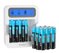 Kratax 12-Pack AA Rechargeable Batteries with LCD Charger, 3500 mWh High Capacity 1.5V Lithium AA Battery, Max 3A Current,1600 Long Cycles - Home&Office Use|Blink Camera|VR/Xbox GamingPad|RC Car,etc.