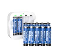 Kratax AA Rechargeable Lithium 1.5V Batteries 12Pack with Fast Charger - 3000mWh High Capacity Constant Output Rechargeable AA Battery,1600 Cycles Long-Lasting Li-ion Double aa Size,Max 3.8A Discharge