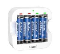 Kratax AA Rechargeable Lithium Batteries 4Pack with Fast Charger - 3000mWh High Capacity 1.5V Constant Output Rechargeable AA Battery,1600 Cycles Long-Lasting Li-ion Double aa Size,Max 3.8A Discharge