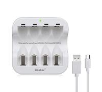 Kratax Li-ion AA/AAA Battery Charger with Type C Cable,Q022 Model 4-Slot with Indicator,Great for Kratax J818 and J816 Battery
