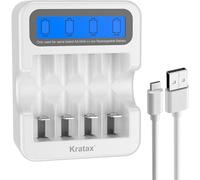 Kratax Q032 Newest LCD AA/AAA Li-ion Battery Charger,Type C Input,4-Slot 5V 2A Fast Charing Function,Great for Kratax J818 and J816 Battery