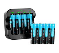 Kratax Rechargeable 1.5 V AA Lithium Batteries, 1600 Cycles for Surveillance Camera, Xbox Controller, Wireless Mouse, 8 x 1.5 V AA Batteries Lithium and Black Charger
