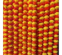 Krati Exports 10 PC - 5 feet Marigold Garland |Indian/American Wedding Party Mantle Decoration, Faux Garlands Wedding Garland, Diwali Decoration, Spring Bush Floral! (Yellow & Dark Orange)