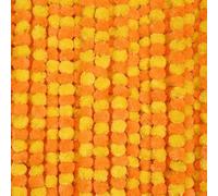 Krati Exports 5 PC - 5 feet Marigold Garland |Indian/American Wedding Party Mantle Decoration, Faux Garlands Wedding Garland, Diwali Decoration, Spring Bush Floral! (Mango & Yellow Mix)