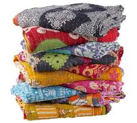 Krati Exports Vintage Kantha Quilts Handmade Old Saree Made gudari Boho Bedding Throw Blanket Bedspread Rally