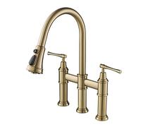 KRAUS Allyn Transitional Bridge Kitchen Faucet with Pull-Down Sprayhead in Brushed Gold, KPF-3121BG