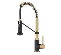 KRAUS Bolden Commercial Style Pull-Down Single Handle 18-Inch Kitchen Faucet in Brushed Brass/Matte Black