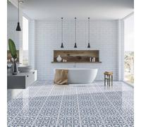 Kraus Crosshaven Blue & White Patterned Mosaic Effect Self-Adhesive Vinyl Tile, 0.93M²