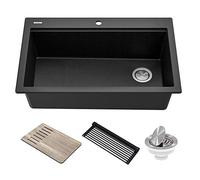 Kraus KGTW2-33MBL Bellucci Granite Composite Single Bowl Drop-In Kitchen Sink with Accessories, 33 Inch, Metallic Black