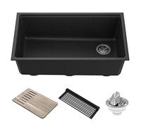 Kraus KGUW2-33MBL Bellucci Undermount, Single Bowl Granite Black Kitchen Sink Workstation with Accessories, 81.28 cm