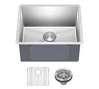 Kraus KHU101-21 Standart PRO 16 Gauge Undermount Single Bowl Set (4 Item Bundle: Sink, Bottom Grid, Drain Assembly, Kitchen Towel), 21 Inch, Stainless Steel