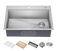 KRAUS Kore 30-Inch Drop in/Top Mount Workstation 16 Gauge Single Bowl Stainless Steel Kitchen Sink with Accessories, KWT310-30