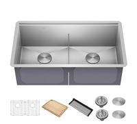 KRAUS Kore 33-Inch Undermount Workstation 16 Gauge Double Bowl Stainless Steel Kitchen Sink with Accessories, KWU112-33