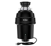 Kraus KWD100-100MBL WasteGuard 1 HP Continuous Feed Garbage Disposal with Ultra-Quiet Motor for Kitchen Sinks with Power Cord and Flange Included, Matte Black