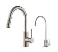 KRAUS Oletto Pull-Down Kitchen Faucet and Purita Water Filter Faucet Combo in Spot Free Stainless Steel, KPF-2620-FF-100SFS