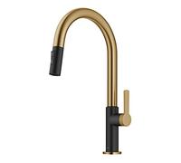 Kraus Oletto Single Handle Pull-Down Kitchen Faucet in Brushed Brass/Matte Black, KPF-2820BBMB
