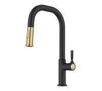 KRAUS Torak Pull Down Kitchen Faucet in Spot-Free Brushed Brass/Matte Black with 2 Function Sprayer, Pre-Attached Water Lines, and Mounting Hardware, KPF-2841SFBBMB