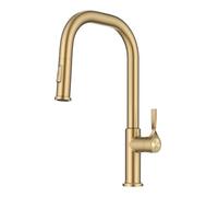 KRAUS Torak Pull Down Kitchen Faucet in Spot-Free Brushed Brass with 2 Function Sprayer, Pre-Attached Water Lines, and Mounting Hardware, KPF-2841SFBB