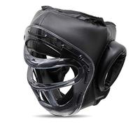 Krav Maga Black Full Face Weapons Head Guard With Clear Optical Fixed Grille (Medium)