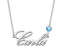 Kraven Personalized Dainty Name Necklaces Blue Birth Stone Custom Engraved Initial Nameplate Pendant Choker Customized Birthday Mother Christmas Gifts for Women Girls Teen Daughter (Carla)