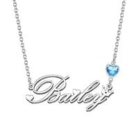 Kraven Personalized Dainty Name Necklaces Blue Birth Stone Custom Engraved Initial Nameplate Pendant Choker Customized Birthday Mother Christmas Gifts for Women Girls Teen Daughter (Bailey)